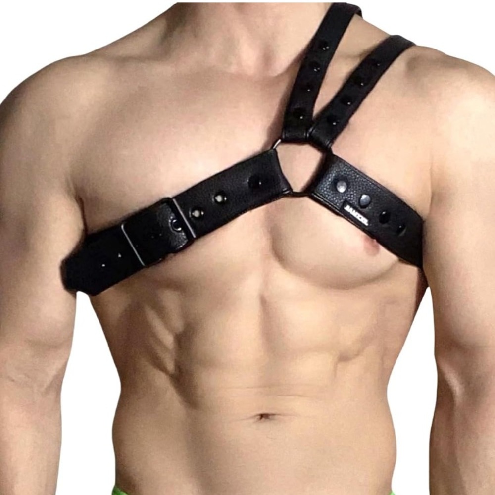 Black Leather Top Shoulder Suspenders Harness Belt BDSM Slave Fetish Bondage NWT